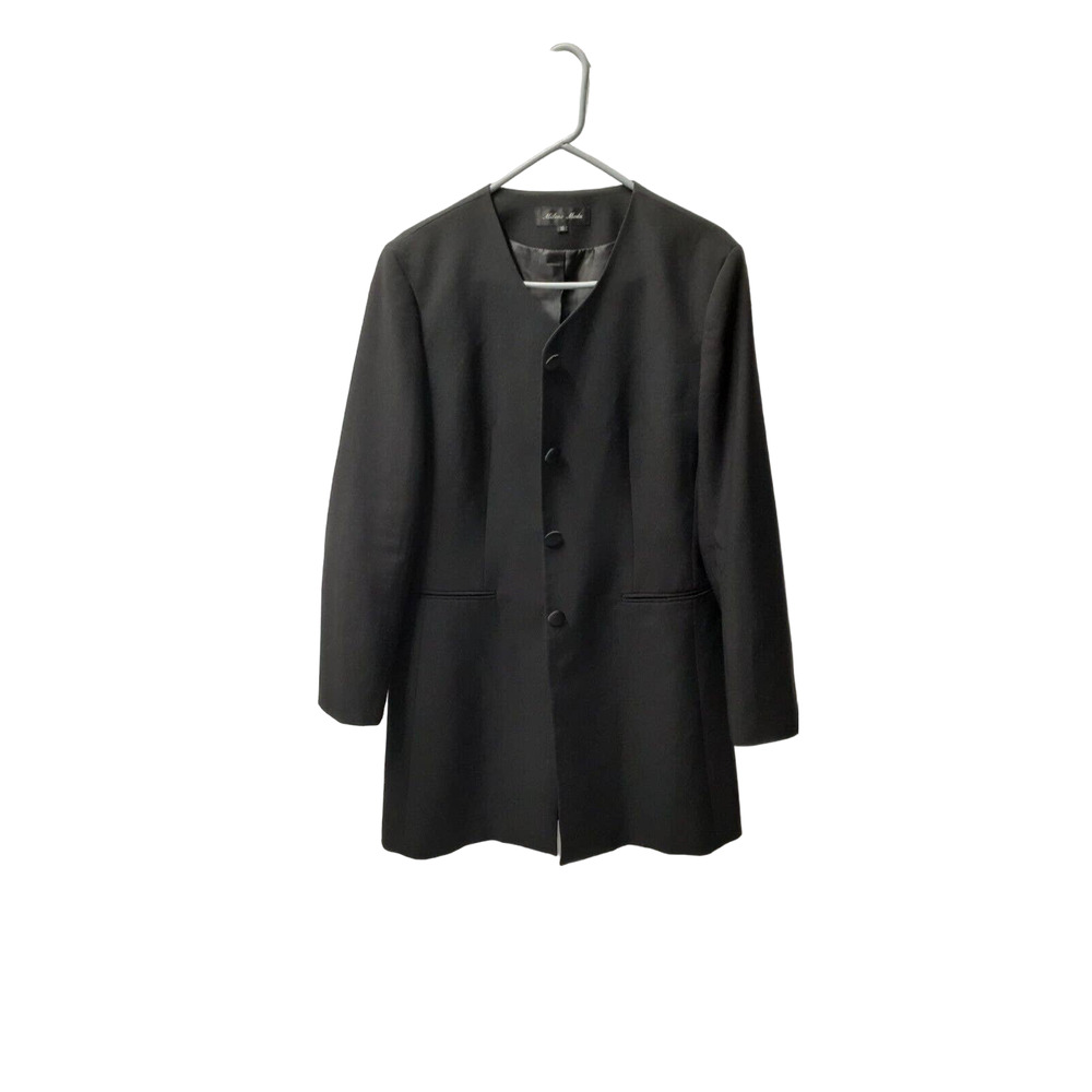 Vintage 80's Milano Moda Long Women's Black Business Suit Jacket, Size 16, XL